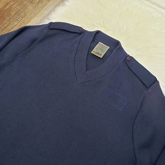 US Military Equipment Mehlin Estey Made in Britain 44R VNeck Sweater Elbow Patch - Picture 8 of 10